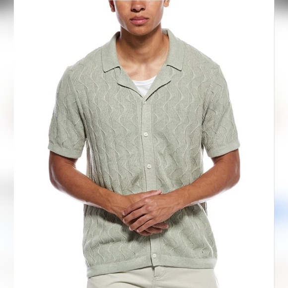 WINWARD Open Knit Camp Collar Button Down Short Sleeve Shirt. Olive. XL NWT - Picture 4 of 16